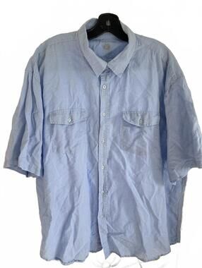 Vroom & Dreesmann Light Blue Linen Short Sleeve Shirt Semi Fit - XXLT